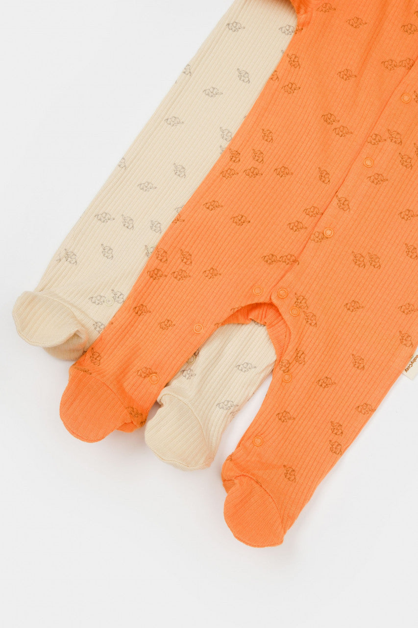 Set 2 salopete lungi Printed, BabyCosy, 50% modal+50% bumbac, Ecru/Lavanda